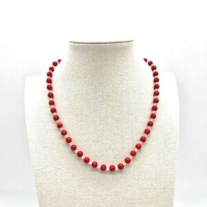 Beaded Necklace Red Coral Crystal‎ Accent Handmade Fashion Jewelry